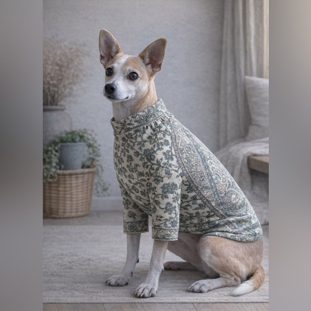 Paisley Floral Lined Dog Shirt | Cottagecore Boho Vintage Pet Top Size Medium